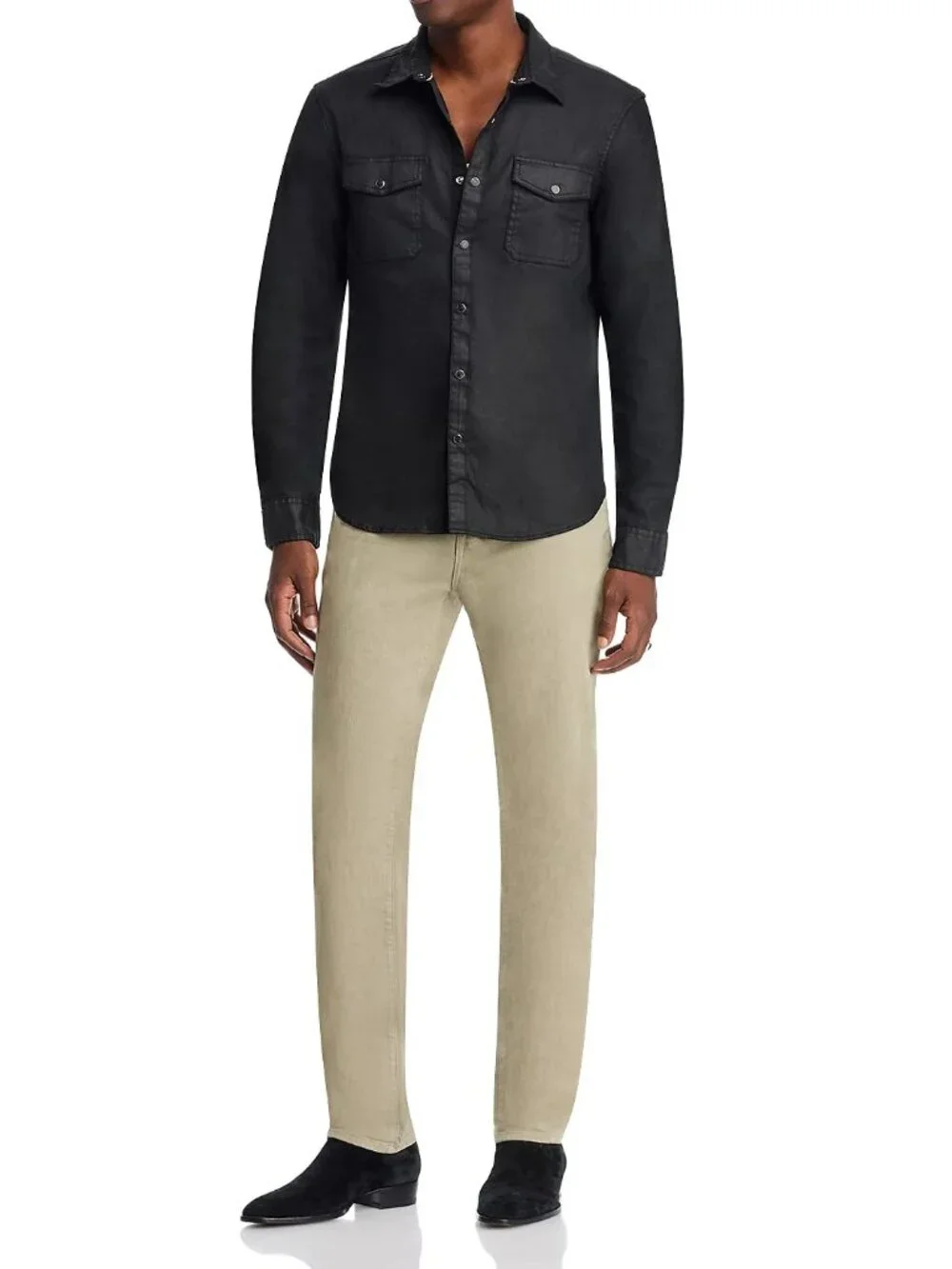 John Varvatos Collection Mens Black Coated Leather-Look Western Shirt NWT $248